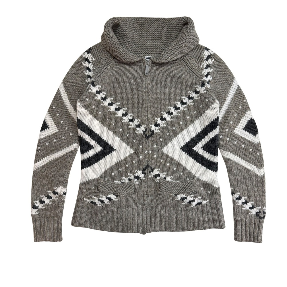 Vintage Y2K Kismet Fair Isle Zip Up Sweater Wool Blnd Geometric Knit Cowl Neck M